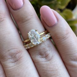 Brand New! 18K Gold Over Sterling Silver 925 Engagement Ring Set 