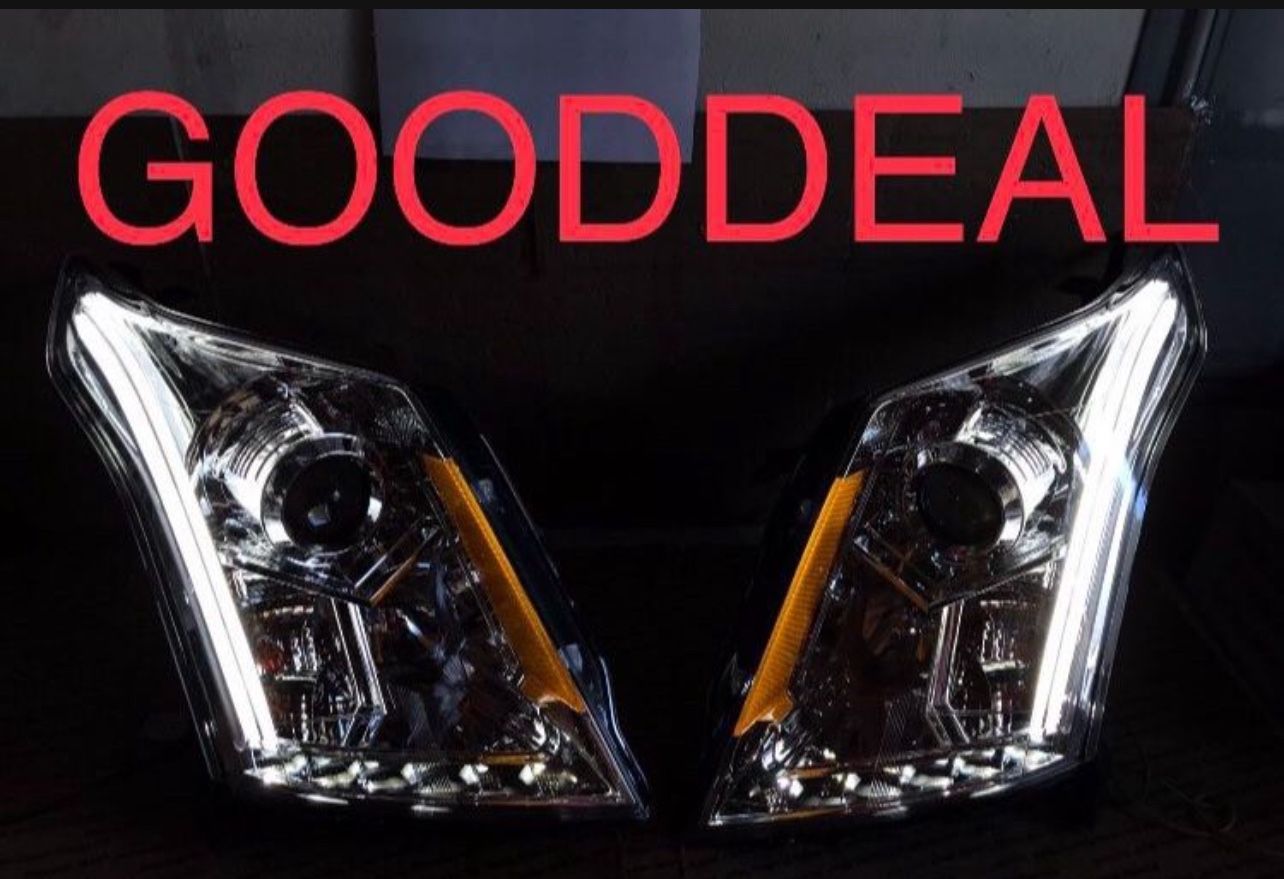 #OH45 FIT 2011-2016 Cadillac SRX Chrome LED Bar DRL Halogen Headlight Head Lights Pair Set 