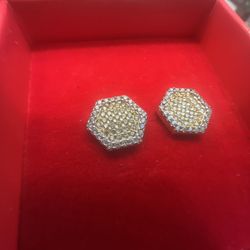 Men Diamond And 14k Gold Earrings