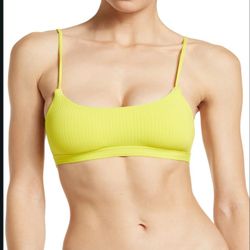 VYB Eye Candy Ribbed Bralette Bikini Top, yellow, size small, removable pad inserts