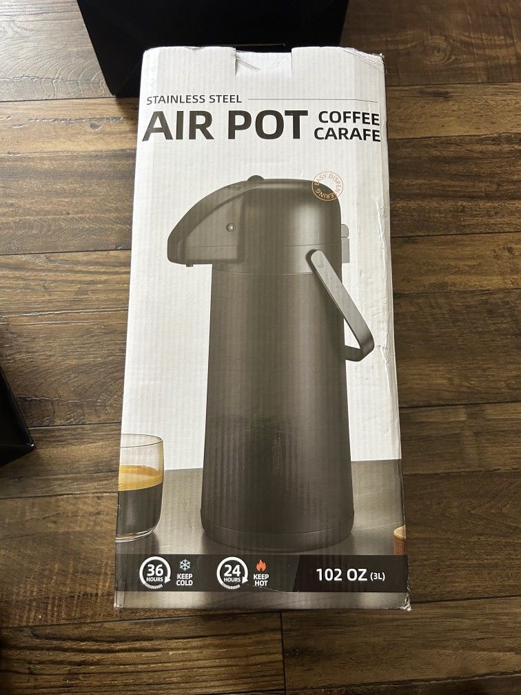Airpot Coffee Carafe for Keeping Hot - 102 OZ/ 3L Large Coffee Dispenser with Pump - Insulated Stainless Steel Thermos Urn for Hot Drinks Water Tea - 