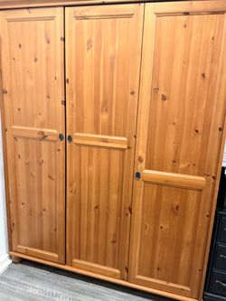 3-Door Pine Wood Wardrobe