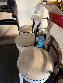 Upholstered Bar Stools with Nailhead Trim – Set of 3