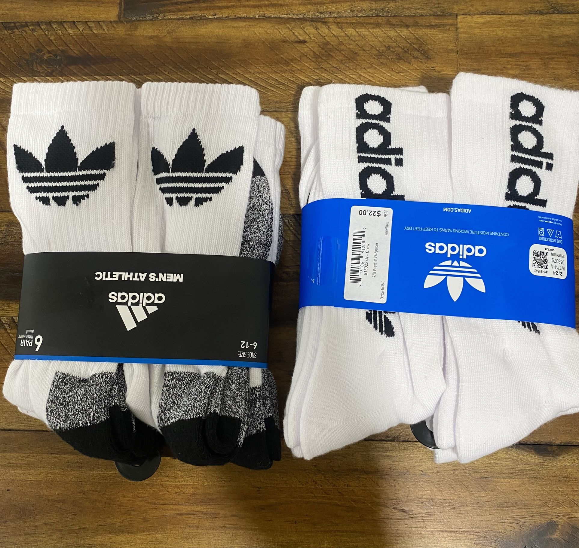 Adidas Mens  Sports Training Lot Of 2 Athletic Crew Socks 6 Pairs  SZ 6-12 white Red