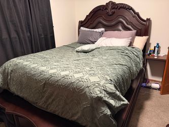 Queen size wooden bed frame and mattress