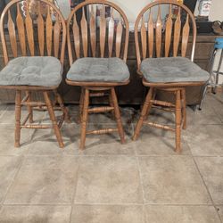 Set Of 3 Wood Bar Stools. 24"
