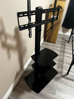 Black Floor TV Stand with Mount and Shelves