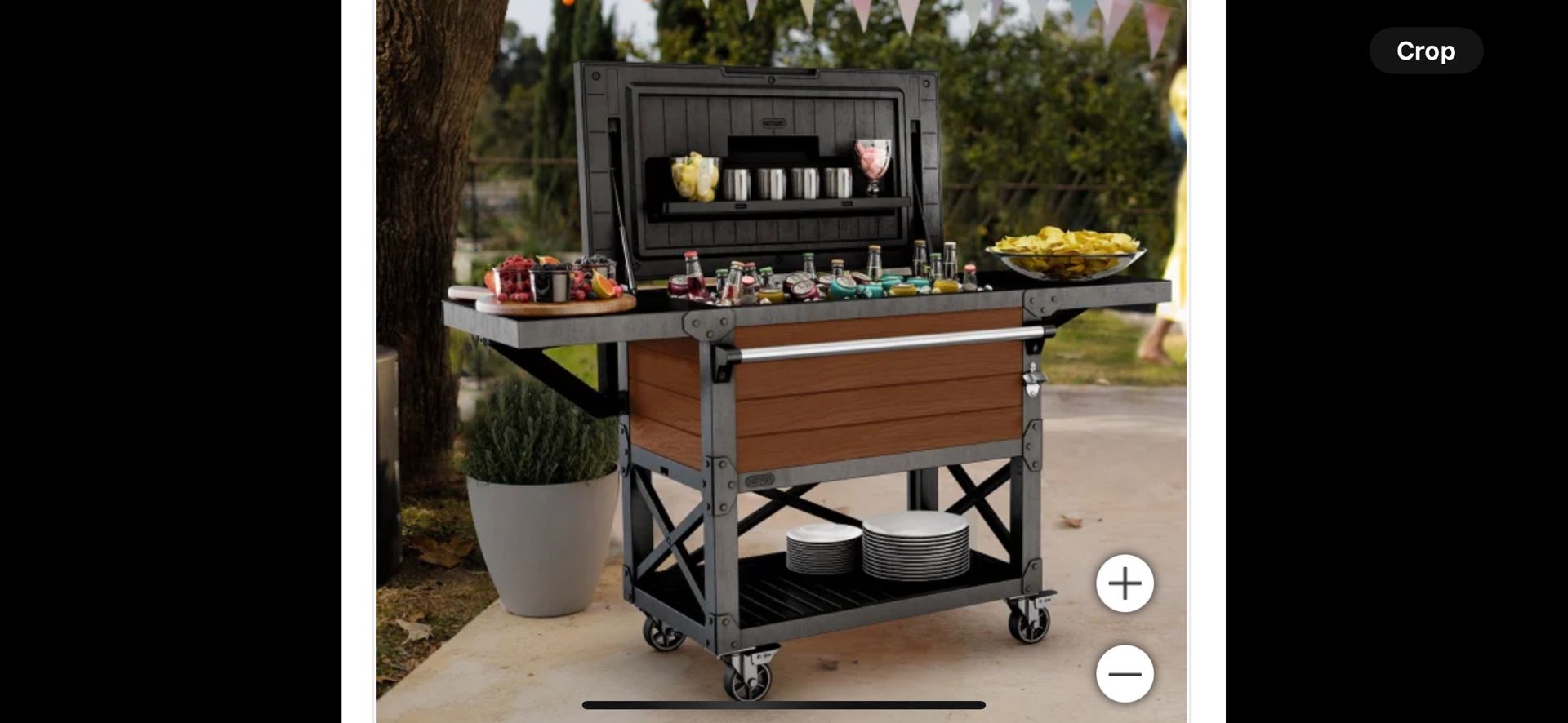 Keter Portable Outdoor Patio Cooler Ice Chest, Insulated Beverage Party Bar Cart Table with Swivel Wheels, Storage Shelves, and Bottle Opener,