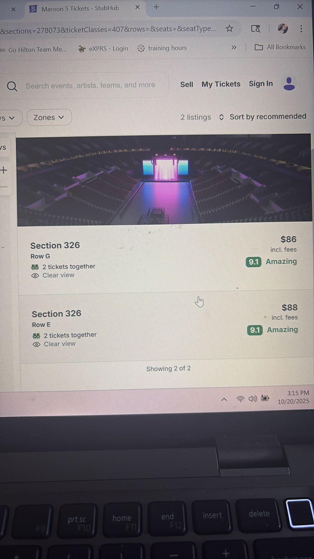 Two Seats Of Maroon 5 Tickets For Sale 