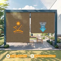 Set Of 2, Outdoor Roller Shades for Patio, 4'W x 8' H Roll up Shade for Outside, Sun Roller Shade Cloth Roll Blinds Cordless Waterproof for Porch Gaze