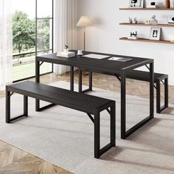 3PC 47.2" Dining Table Set for 4-6, Heavy Duty Kitchen Table with BenchesZT25( damages on top)