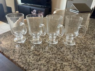 Set of 4 Clear Glass Irish Coffee Mugs