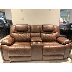 SOFA AND LOVESEAT COMBOS! $1199 In MAHOGANY OR BLACK! DIAMOND “FERRARI” STICH! DELIVERY TODAY! NO CREDIT NEEDED