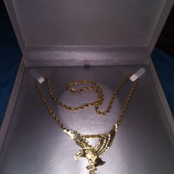 10k Real Gold. Rope Chain 22 In Long.big Pendant.10k Hand Made . 