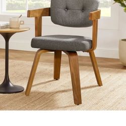 Zouron Wooden Dining Chair, Mid Century Modern Desk Chair No Wheels, Upholstered Accent Armchair with Wood Legs for Living Room Dining Room, 1 Pcs, Gr