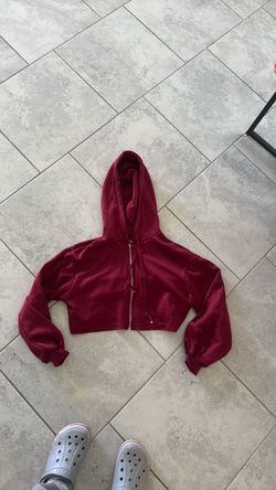 Burgundy Cropped Zip-Up Hoodie