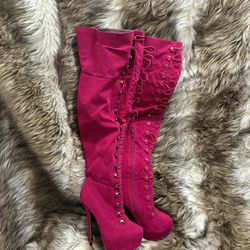 Pink High Heel Boots 