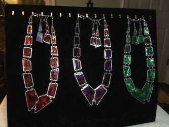 New Enameled 2 Piece Sets RED,PURPLE,GREEN EARRINGS AND NECKLACE In Inglewood