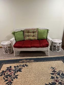 Wicker couch and cushions