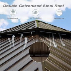 12' X 12' Hardtop Gazebo, Aluminum Metal Gazebo with Galvanized Steel Double Roof Canopy, Curtain and Netting, Permanent Gazebo Pavilion for Party, We