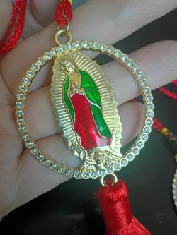 Virgin Mary Guadalupe Pendant with Red Tassel