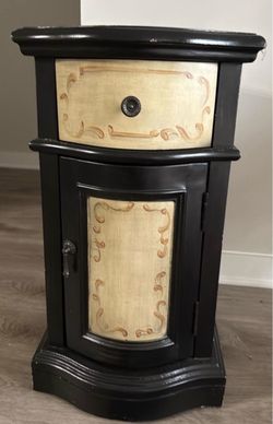 Black and Cream Ornate Nightstand Cabinet