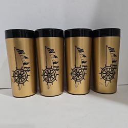 Set of 4 Tumblers Gold 6.5" 16 oz Insulated Cups Nautical Sailing