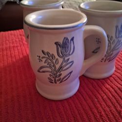 VINTAGE PFALTZGRAFF SET OF 3 YORKTOWNE TULIP STENCIL BARREL COFFEE MUGS 