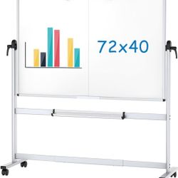 VIZ-PRO Double-Sided Mobile Whiteboard, 72 x 40 Inches, Magnetic Rolling Dry Erase White Board on Wheels with Aluminium Frame and Stand

