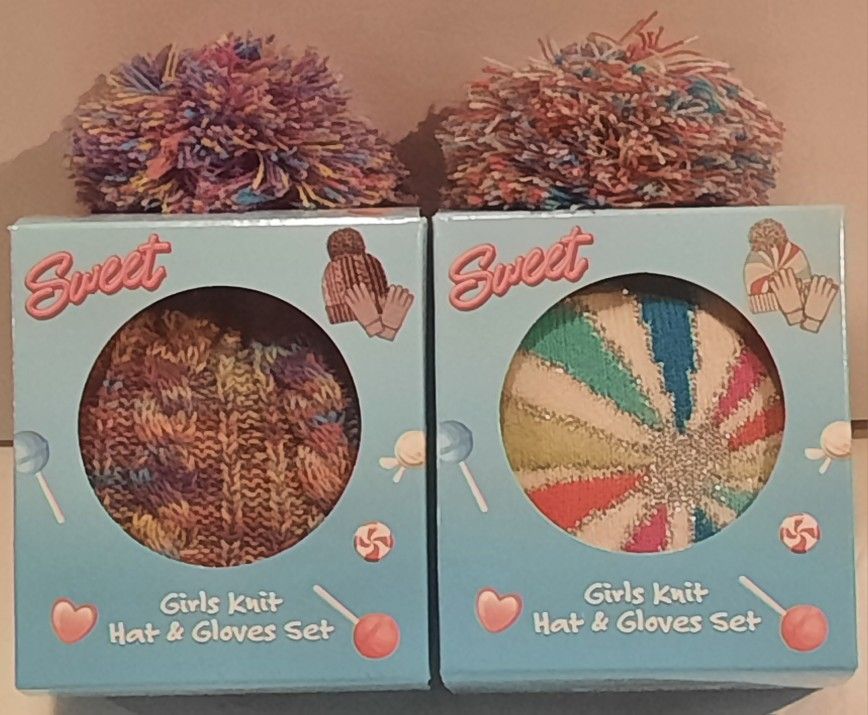 (2) Sweet Girls Knit Hat & Gloves Sets