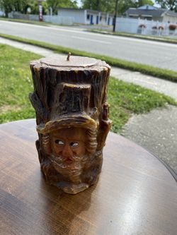 Gunter Kerzen Hand Carved/Painted German Candle Old Man’s Face In Stump