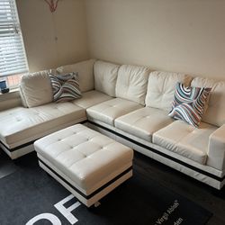 White Faux Leather Sectional couch
