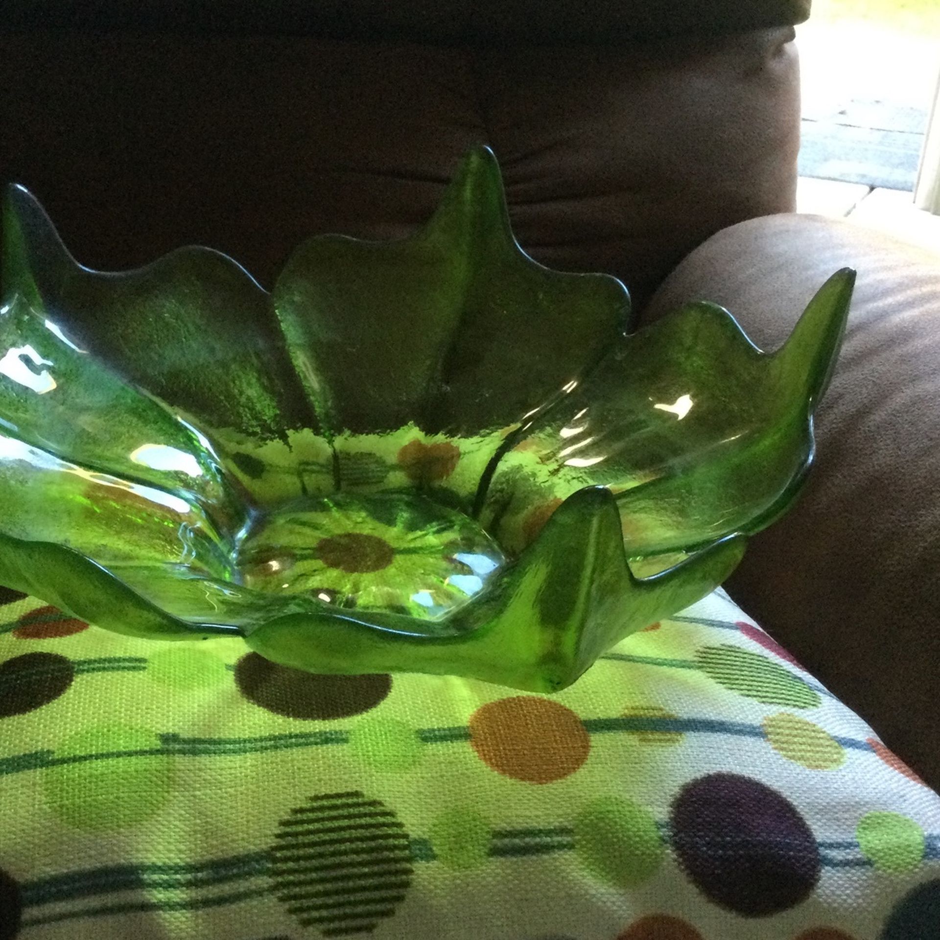 Antique Unique Large Green Glass Pedal Bowl