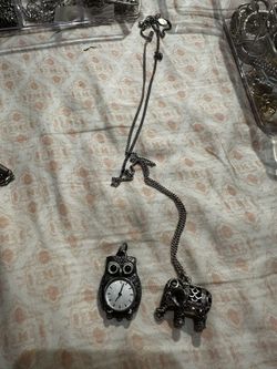 Pendant Of Elephant And Owl With Long Chain $40 For Both 