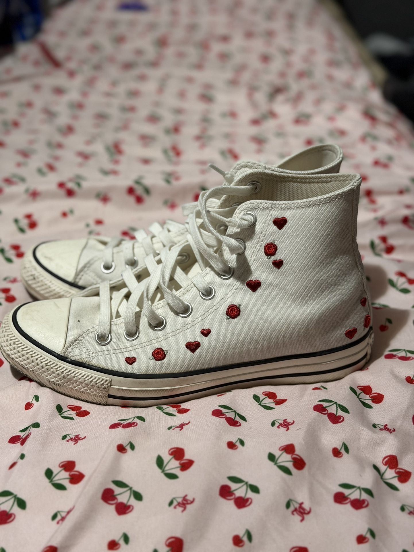 White Converse with Hearts