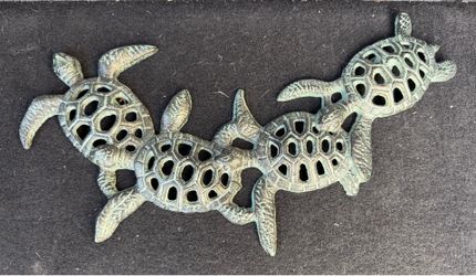 Sea Turtles Wall Decor Plaque Cast Iron Aquatic Nautical Beach