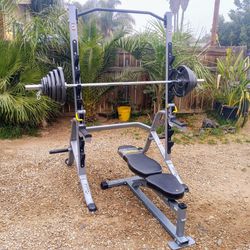 Hoist Squat Stand Powertec Bench Olympic Bar With Weights 