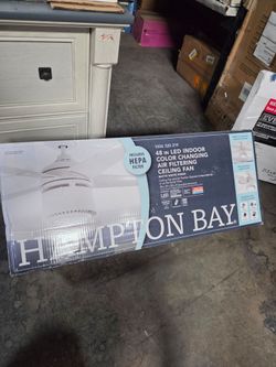 Hampton Bay Air Filtering 48 in. Integrated LED Indoor White Ceiling Fan with Light Kit and Remote with Color Changing Technology
