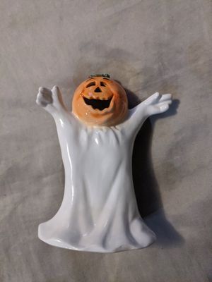 Photo Vintage Ceramic White Ghost Pumpkin Figure Halloween Tea Light Candle Holder