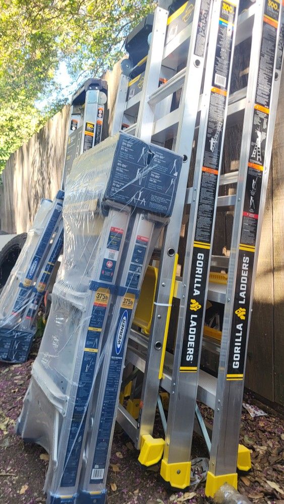 GORILLA & WERNER NEW 6 LADDERS 5in1 And 2in1 14ft Low Profile Scaffold Holds 375lbs