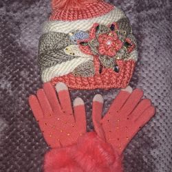 Bedazzled Winter Hat and Gloves 