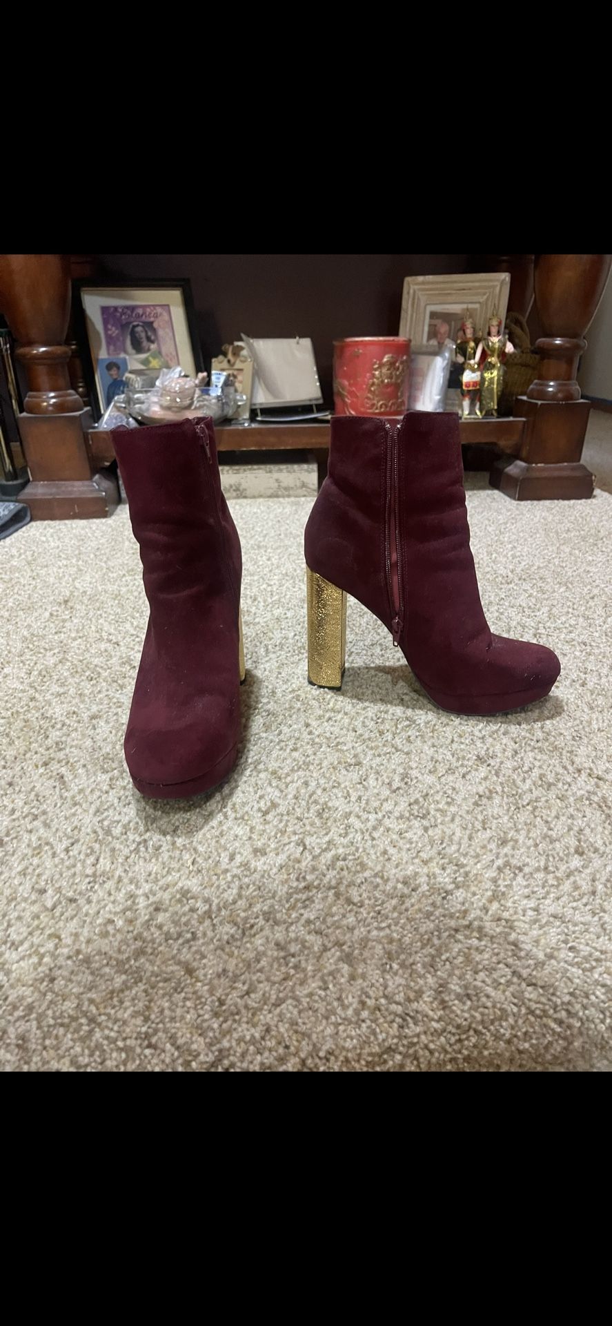 Red And Gold Bootie Heel Size 10