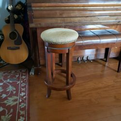 Swivel Fabric Covered Wooden Stool