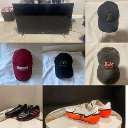 Soccer Cleats Bundle (Nike & Adidas) + TV + 4 Hats — Selling Separately 