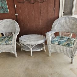 Wicker Chairs, Table And Cushions 