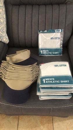 8 Men's Athletic Shirts 100% Cotton – Bulk Lot 12 hats new!!