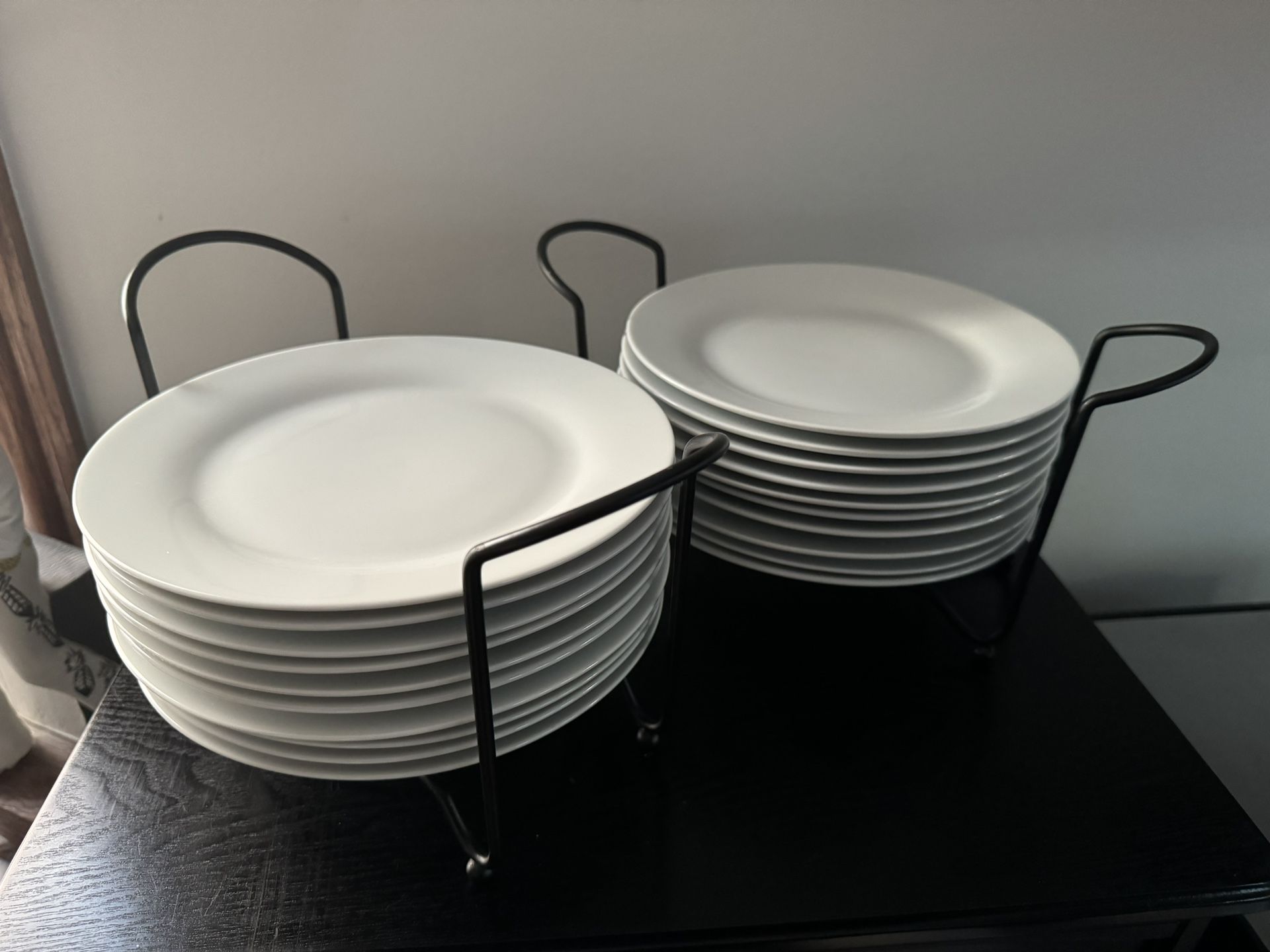 World Market Porcelain Salad Plates w/ Stacking Rack Stand - 10 plates