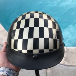 Motorcycle Half-Shell Helmet - Black w/ Checkerboard Detail - Size