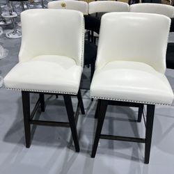 M-New Counter Height Swivel Bar Stools Set of 2, FSC Certified Upholstered Counter Stools, Modern Swivel Barstools with Wood Legs for Kitchen Island, 