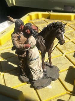 Native American Couple Embracing with Horse Figurine - Western Decor
